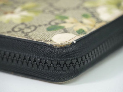 Authentic Gucci GG Blooms Round Zipper Long Wallet Brown Green 408665 Wallet