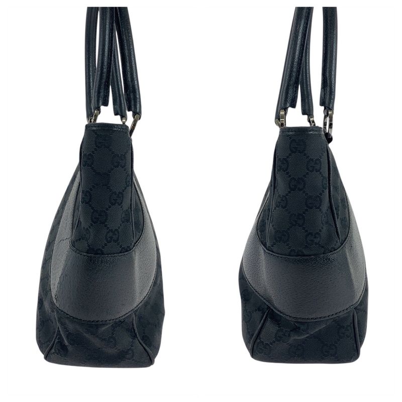 Gucci Black Silver Hardware GG Canvas/leather Tote Bag Shoulder Bag Women 504538