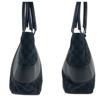 Gucci Black Silver Hardware GG Canvas/leather Tote Bag Shoulder Bag Women 504538