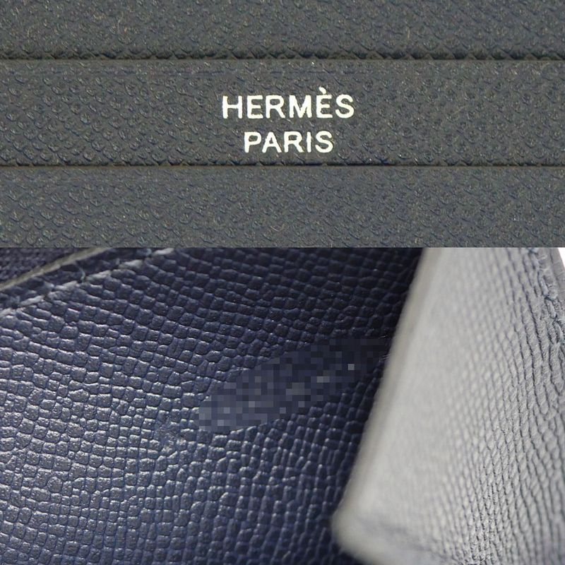 Hermes Bearn Compact Bifold Wallet Blue Nuit Silver Hardware Vo Madame