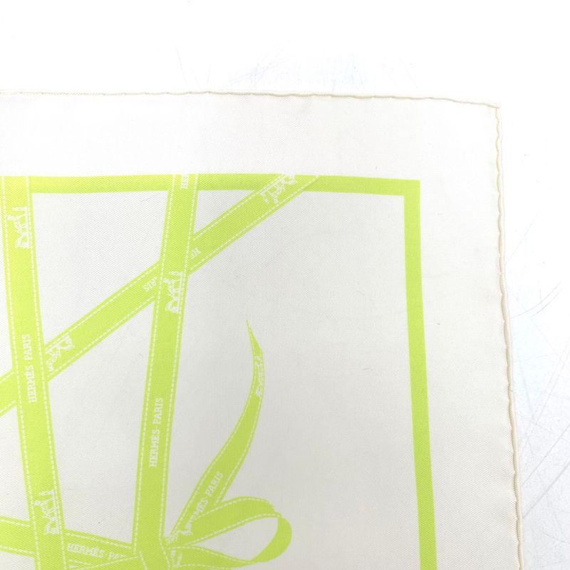 Hermes Scarf Carre 45 Borduc Green White 100% Silk