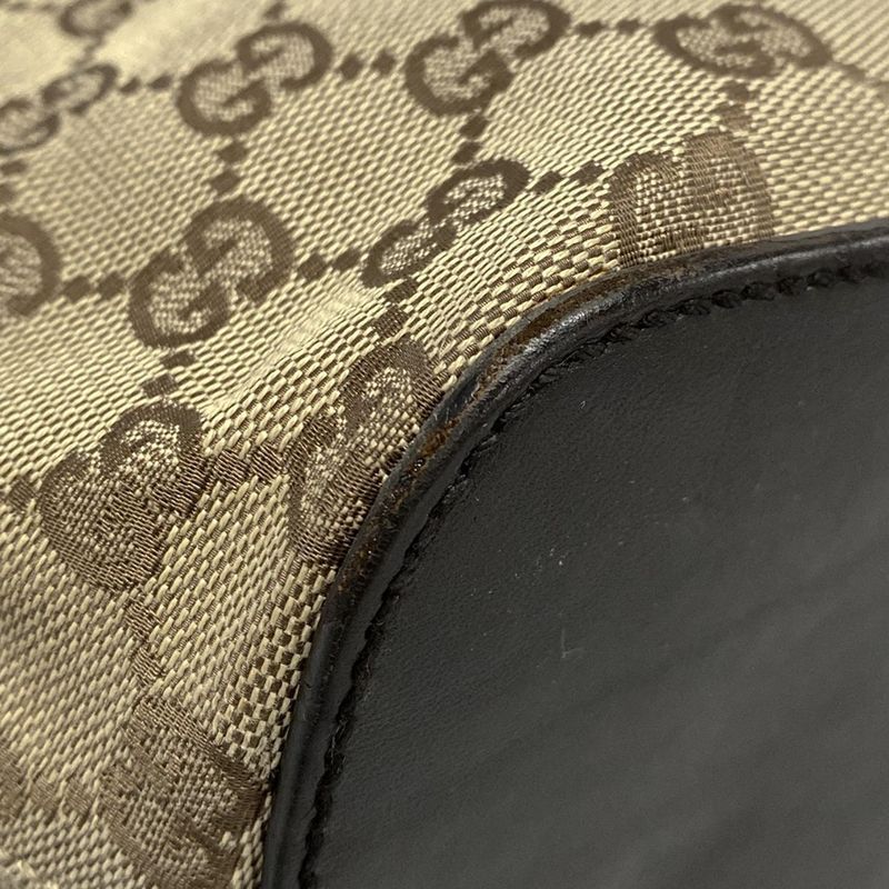 Gucci Tote Bag GG Pattern 106241 Dark Brown And Beige Leather