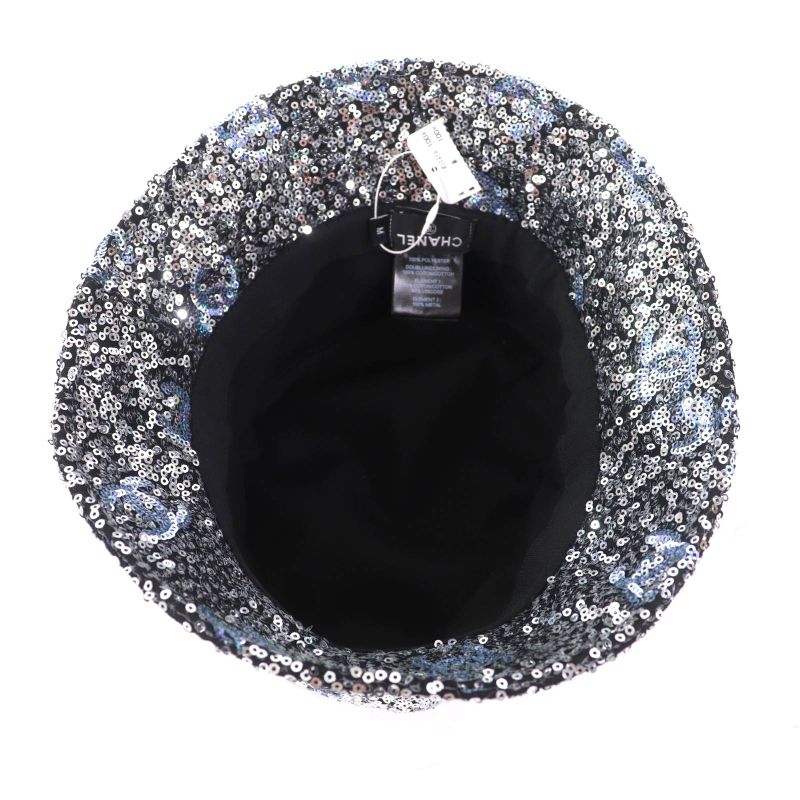 CHANEL 24C Sequined Coco Mark Bucket Hat Silver M Ladies