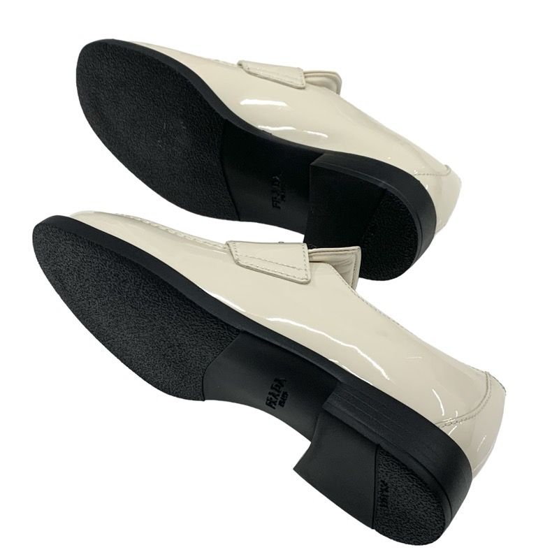 Prada Loafers Leather Shoes Patent Beige Triangle Logo