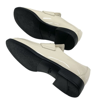 Prada Loafers Leather Shoes Patent Beige Triangle Logo