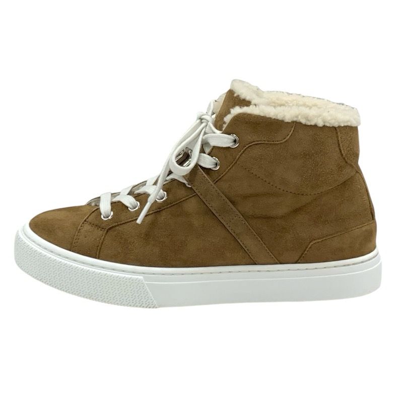 Hermes Daydream Sneakers Shoes Suede Shearling Brown Silver High Cut Sneakers