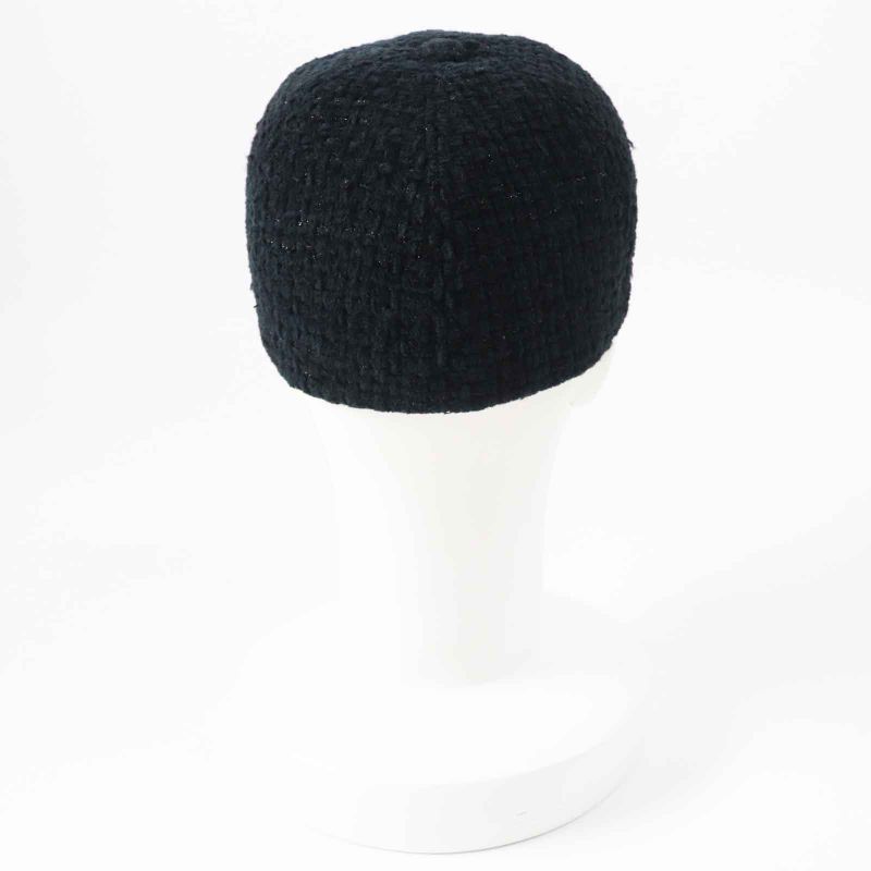 CHANEL 22B Aa8562 Coco Mark Fantasy Tweed Cap Hat Black Lame M With Box Made