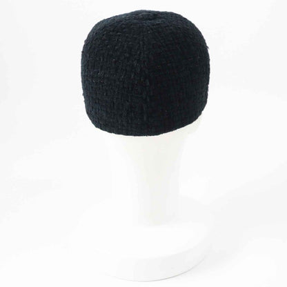 CHANEL 22B Aa8562 Coco Mark Fantasy Tweed Cap Hat Black Lame M With Box Made