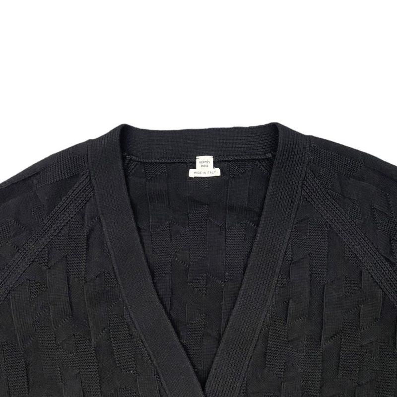 Hermes Knitted Cardigan 4e2706d3 Size 44 H Logo Wool Nylon Black Hermes