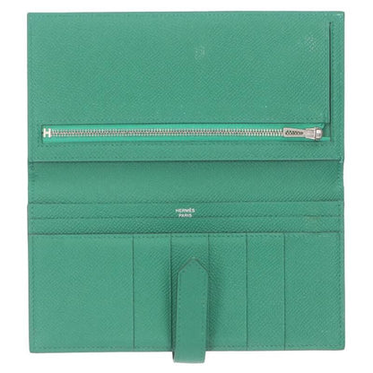 Hermes Bearn Souffle Engraved A Silver Hardware Epson Long Wallet Men's