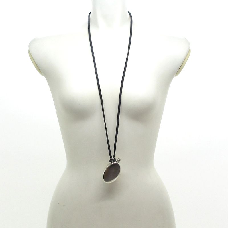 Hermes Necklace - Leather Silver And Black Perfume Bottle