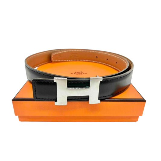 Hermes Constance H Logo Black Leather Belt