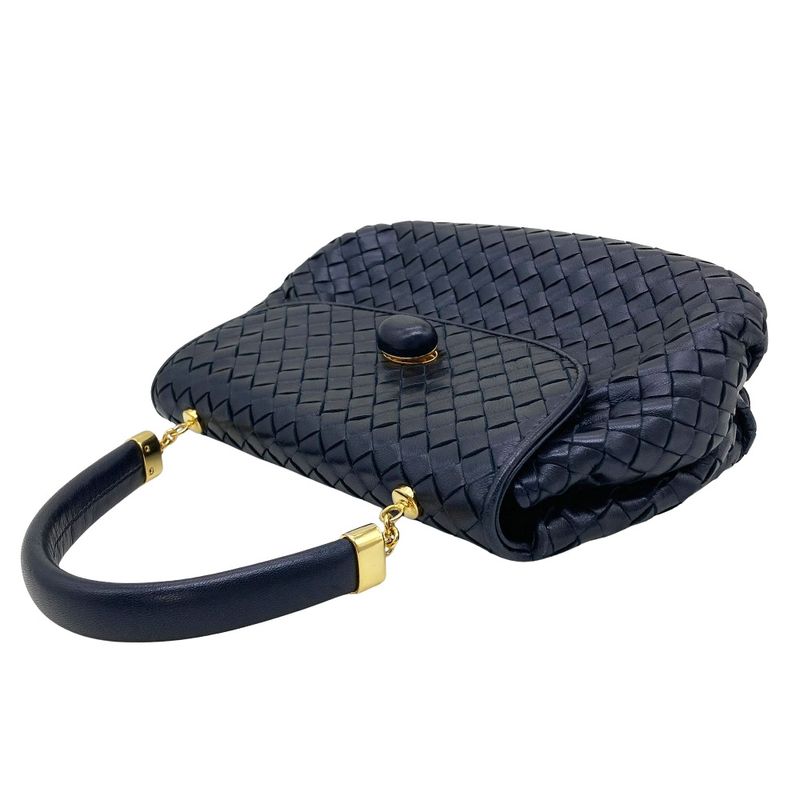 Bottega Veneta Intrecciato Handbag Leather Navy Gold Hardware Women