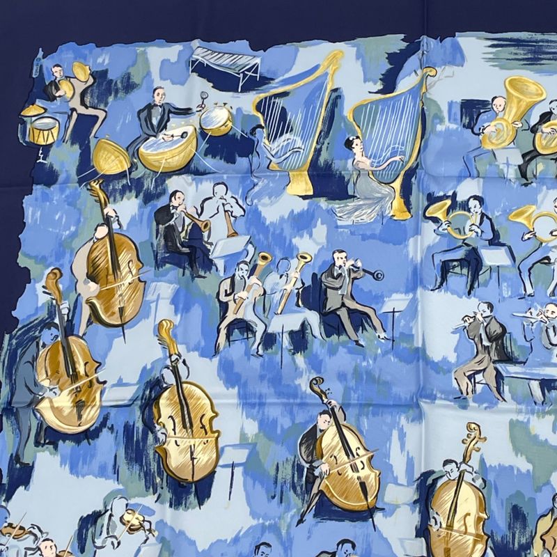 Hermes Carre 90 Concerto Blue 100% Silk Scarf