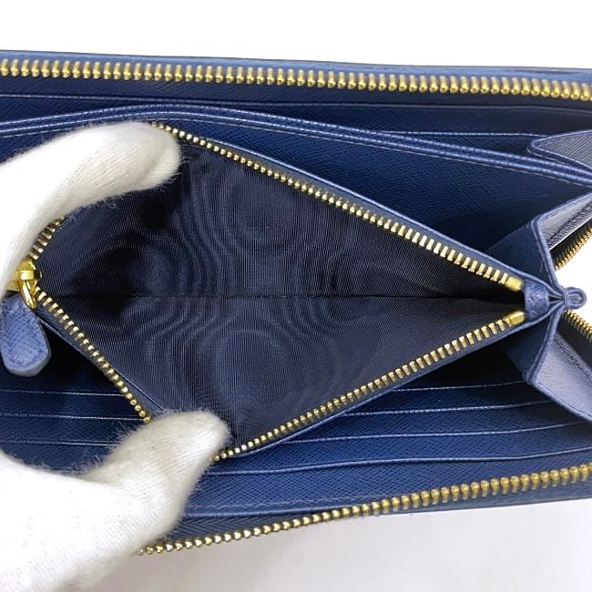 Prada Round Zipper Long Wallet Blue Wallet Excellent Condition Saffiano Leather