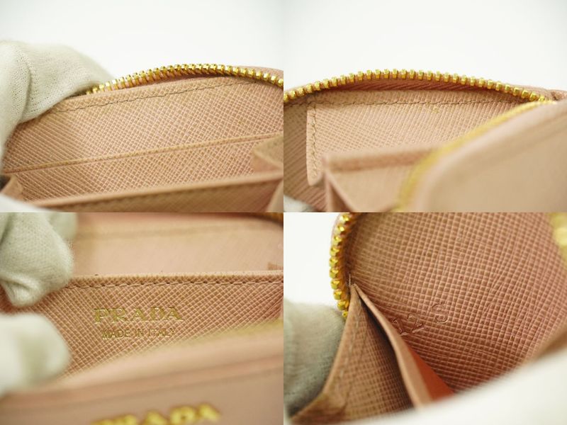 Authentic Prada Leather Round Zipper Coin Case Coin Purse Pink Wallet Pre-owned