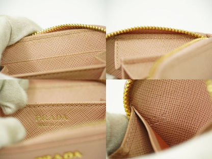 Authentic Prada Leather Round Zipper Coin Case Coin Purse Pink Wallet Pre-owned