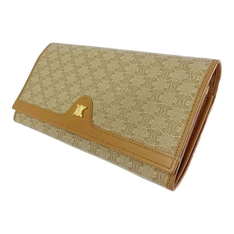 Celine PVC Leather Macadam Clasp Long Wallet Women Beige 366967 Long Wallet