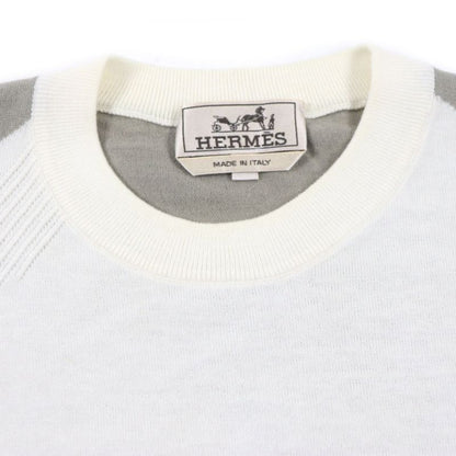 Hermes 22SS Cotton Cashmere Crew Neck Bicolor Short Sleeve Thermal Knit Ivory