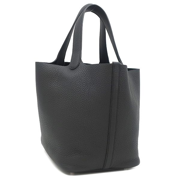 Hermes Handbag Picotin Lock MM Taurillon Clemence Black Silver Hardware Black K
