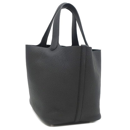 Hermes Handbag Picotin Lock MM Taurillon Clemence Black Silver Hardware Black K