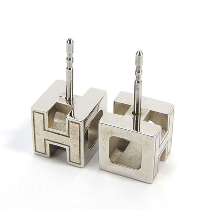 Hermes Earrings Caje De Ashe H Cube Pink Silver Plated Accessories Jewelry