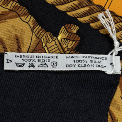 HERMES Silk Scarf Carre 90 Marine et Cavalerie by Philippe Ledoux Black Gold