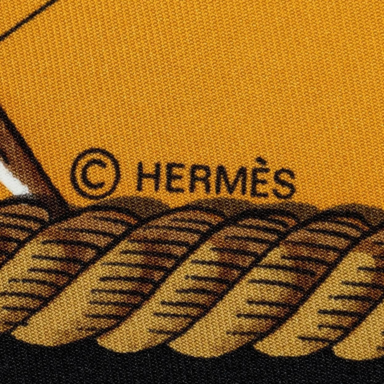 HERMES Silk Scarf Carre 90 Marine et Cavalerie by Philippe Ledoux Black Gold