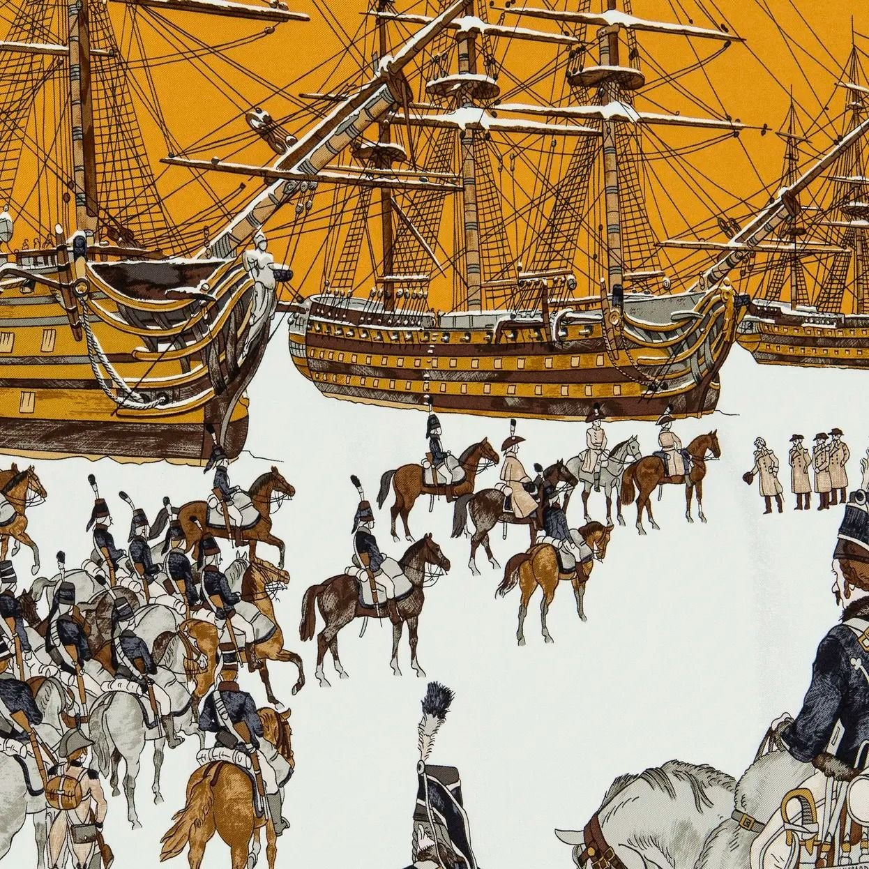 HERMES Silk Scarf Carre 90 Marine et Cavalerie by Philippe Ledoux Black Gold