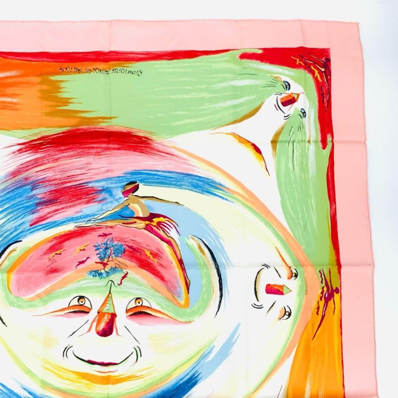 Hermes Carre 90 Smiles In Third Millenary Pink X Multicolor Scarf 100% Silk