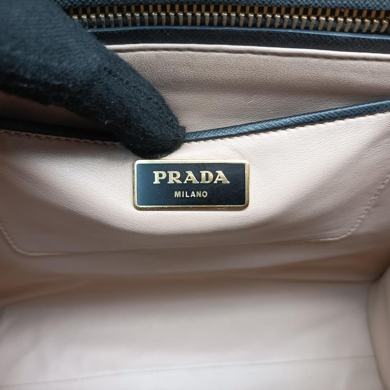 Prada Framed Top Handle Tote Black Saffianoleather 7/9