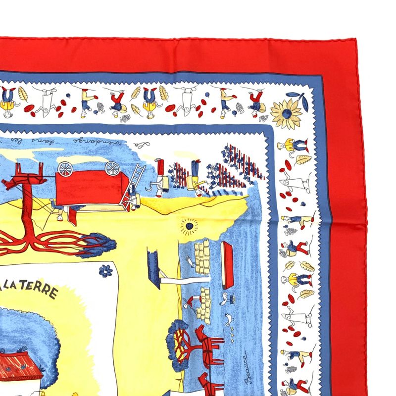 Hermes Carre 90 RE TOUR A LA Terre Homeward Silk Scarf Red