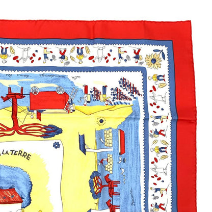 Hermes Carre 90 RE TOUR A LA Terre Homeward Silk Scarf Red