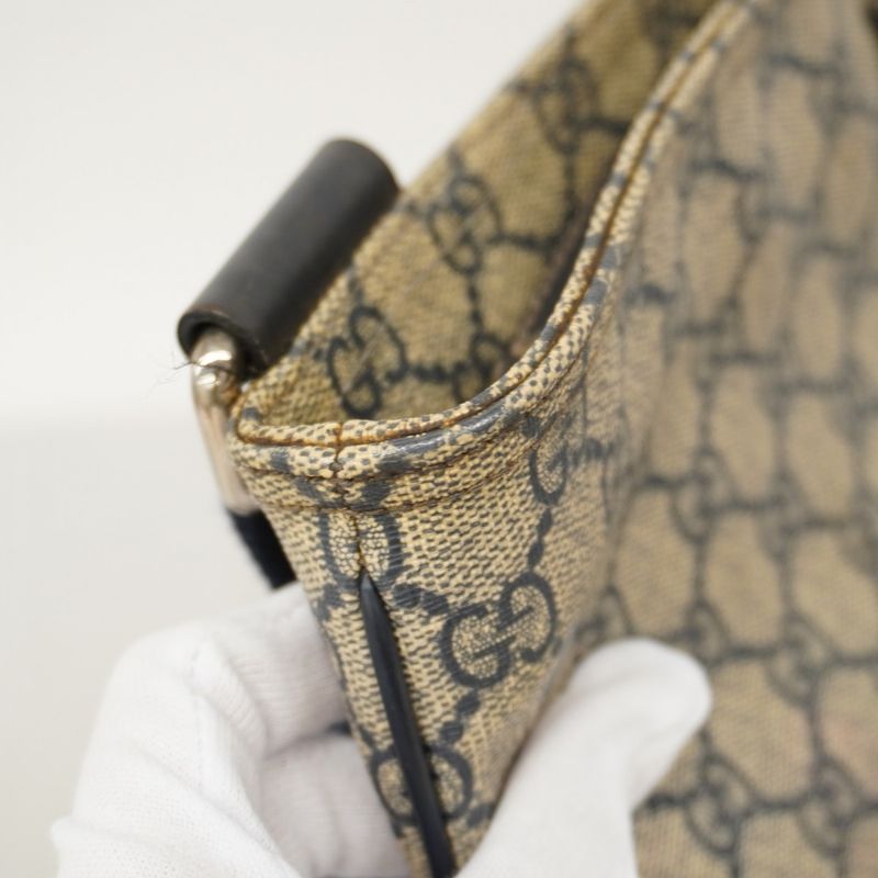 Gucci Shoulder Bag GG Supreme 201446 PVC Beige Navy Silver Hardware Women