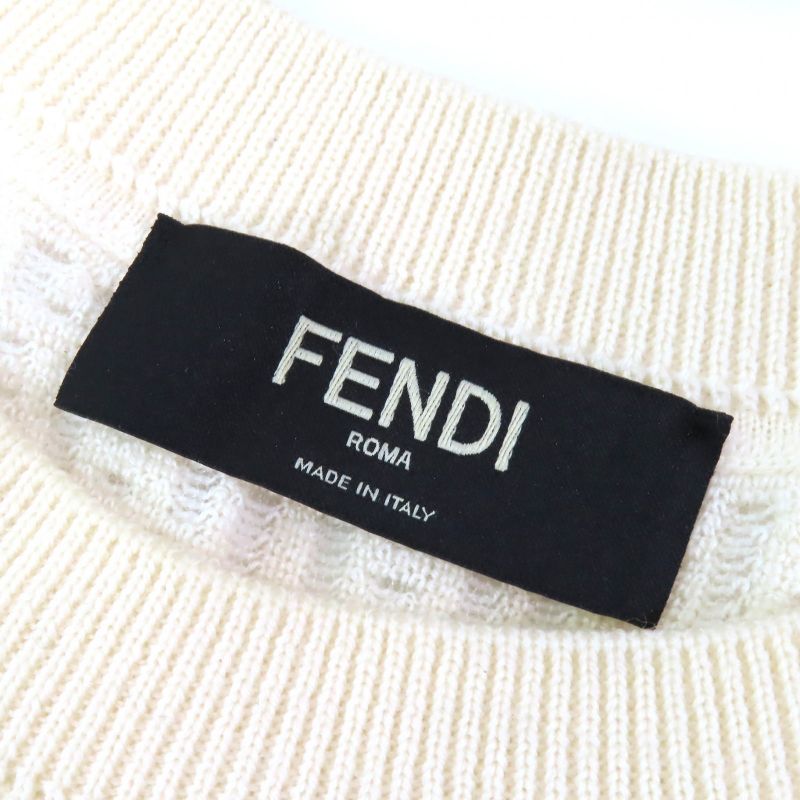 Fendi 2023 Fzx091 AQL3 Wool Zucca Openwork Crewneck Long Sleeve Knit Sweater