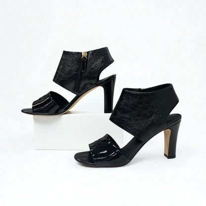 Chanel Sandals Shoes Leather Patent Black Here Mark Wrinkle Processing