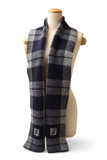 Fendi Scarf Fendi Winter Scarf 100% Wool FF Logo Navy Gray