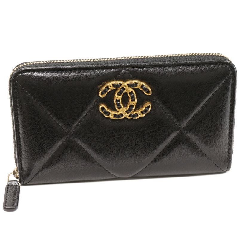 Chanel Round Zipper Wallet With Coin Purse Coin Case Chanel 19 Line Lambskin