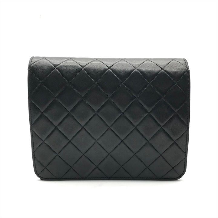 Chanel Quilted CC Logo Push Lock Lamb Leather Chain Shoulder Bag Black Purse