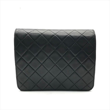 Chanel Quilted CC Logo Push Lock Lamb Leather Chain Shoulder Bag Black Purse