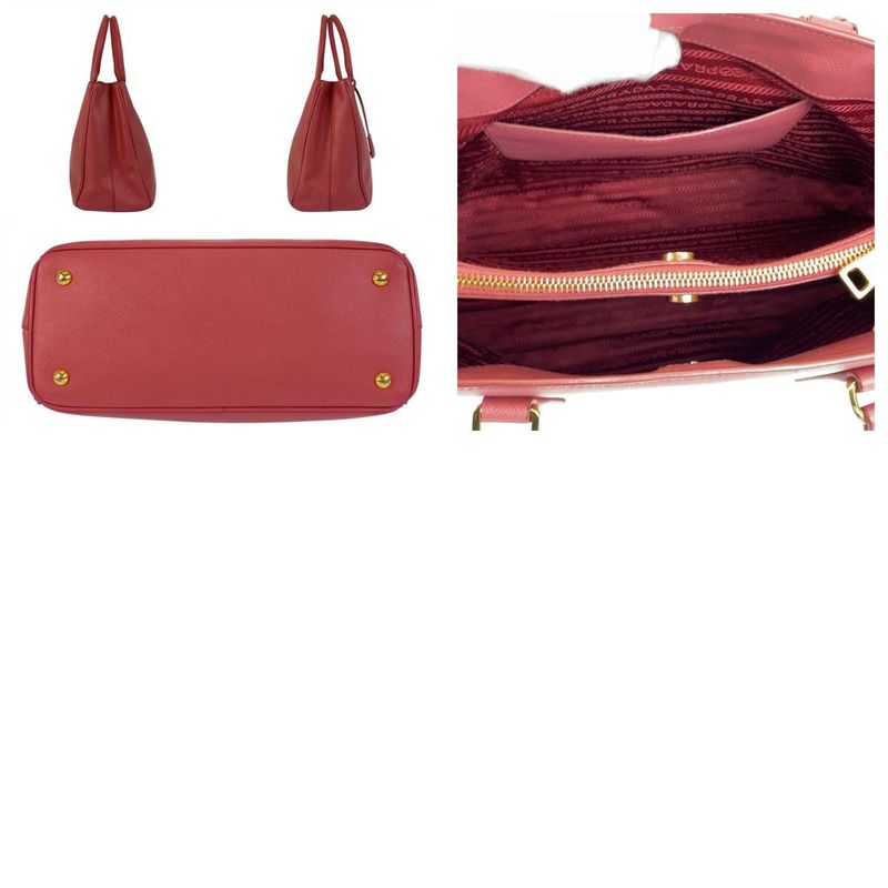 Prada Saffiano Triangle Logo Plate Pink Gold Hardware Leather Handbag Tote Bag