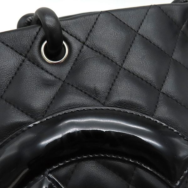 Chanel Tote Bag Cambon Line Medium Leather Enamel Black Silver Hardware Black