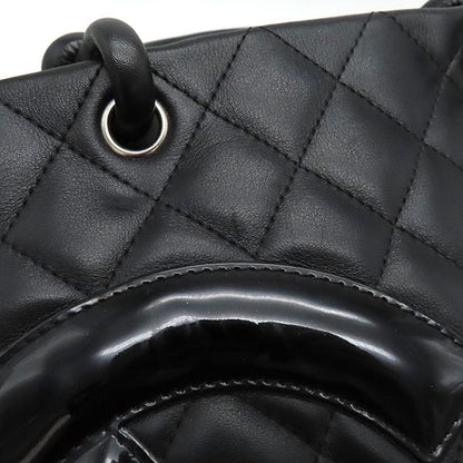 Chanel Tote Bag Cambon Line Medium Leather Enamel Black Silver Hardware Black