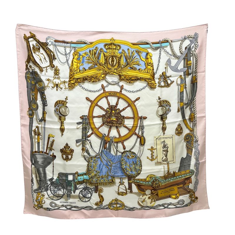 Hermes Scarf Carré 90 Musee Museum Silk Pink