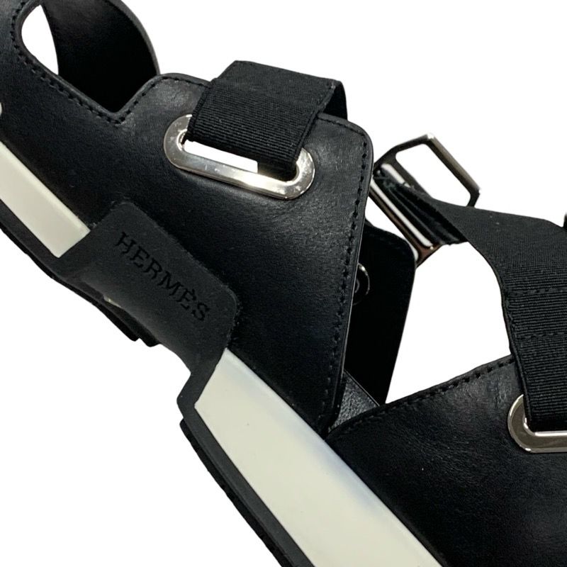 Hermes Sandals Shoes Leather Black Strap