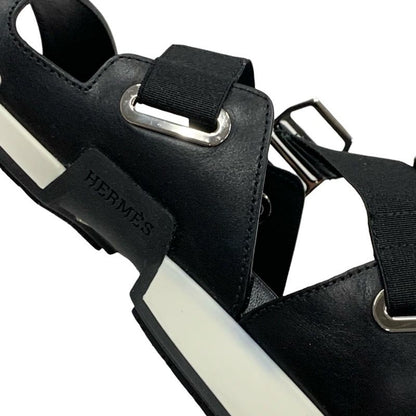Hermes Sandals Shoes Leather Black Strap