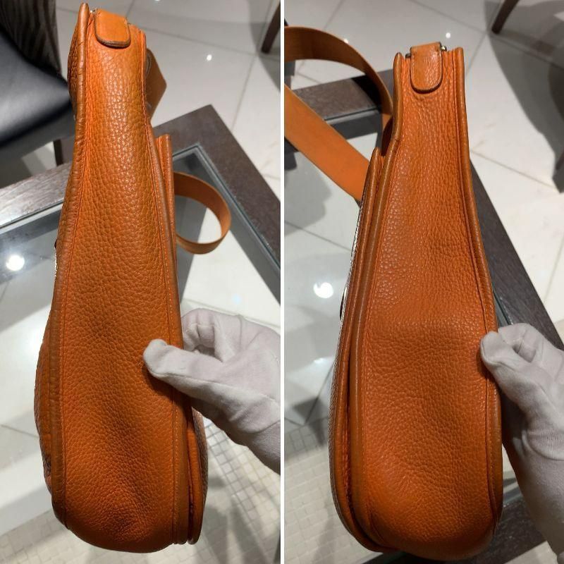 Authentic Hermes Evelyn GM Shoulder Bag Orange Brown