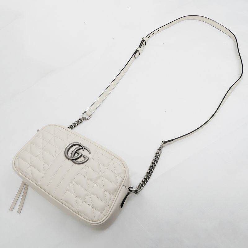 Gucci GG marmont Shoulder Bag Beige Black Quilted Canvas 447632 Women's