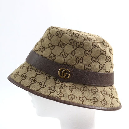 Gucci 576587 GG Canvas Fedora Hat GG Marmont Leather Trim Bucket Hat Beige