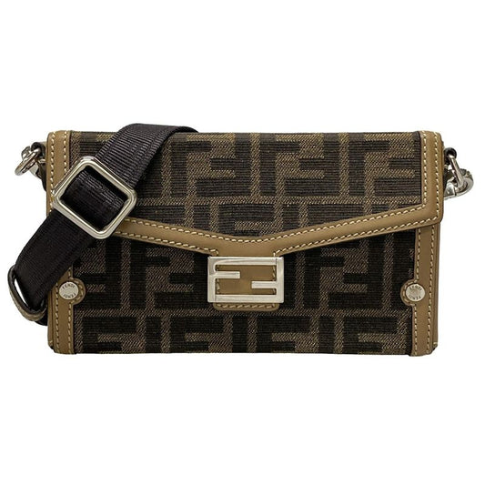 Fendi Shoulder Bag Baguette Soft Trunk Phone Pouch 7as139 Brown And Black Phone